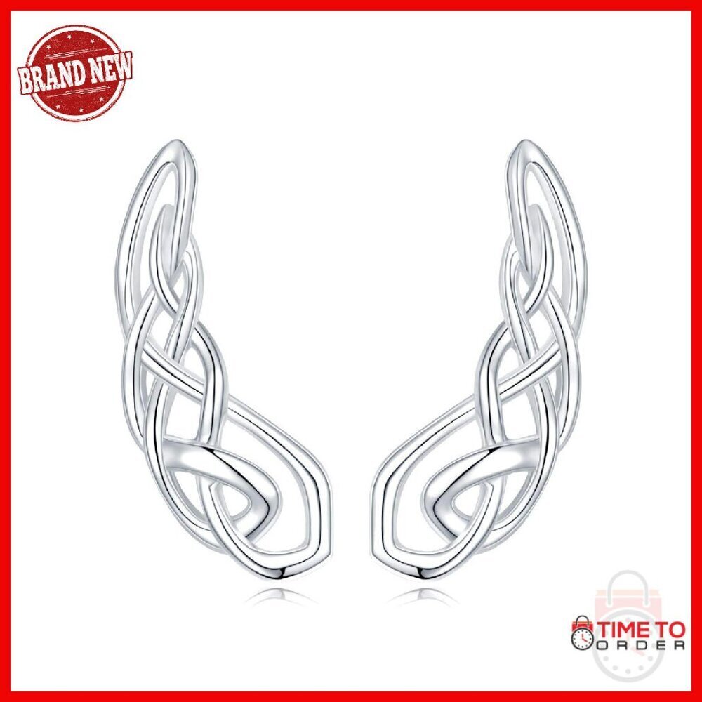 Sterling Silver Celtic Knot Ear Climbers for Women, 0.78 Inch